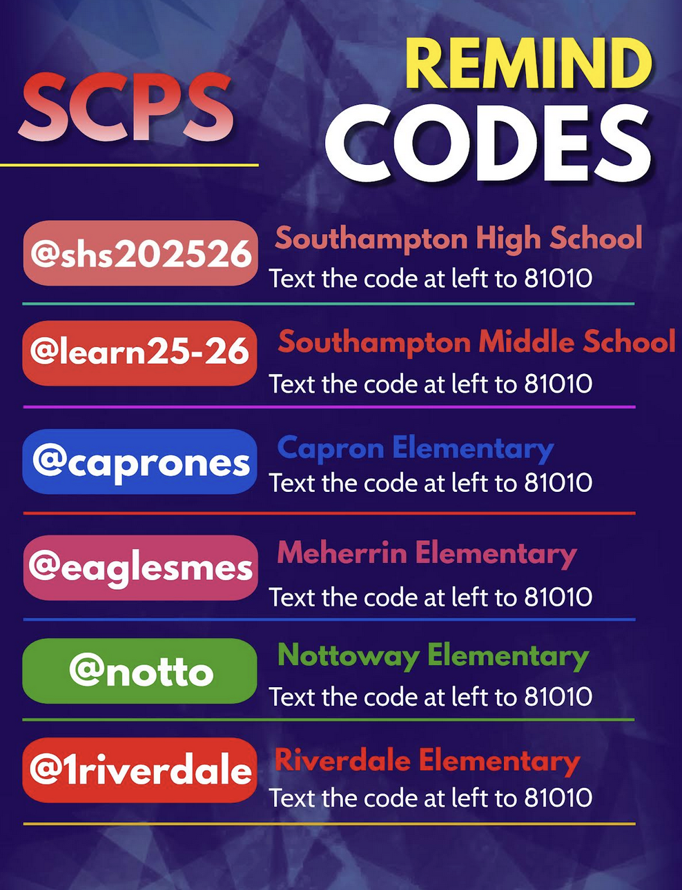 The attached article has screen-readable versions of all Remind codes. 